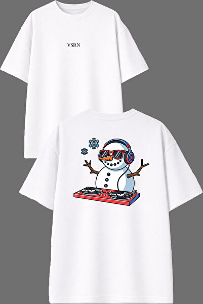 VSRN Tricou supradimensionat alb cu imprimeu față și spate Kardan Dj Design