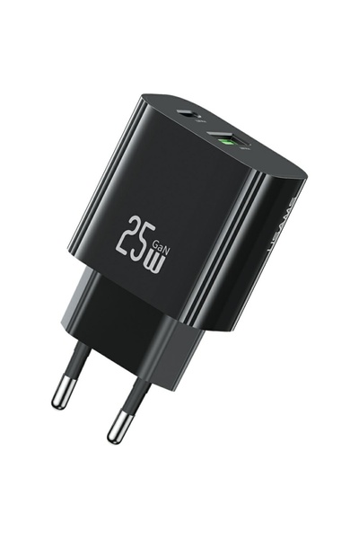 Usams ≈Åadowarka sieciowa 25W 1xUSB-C 1xUSB-A Fast Charging Czarna