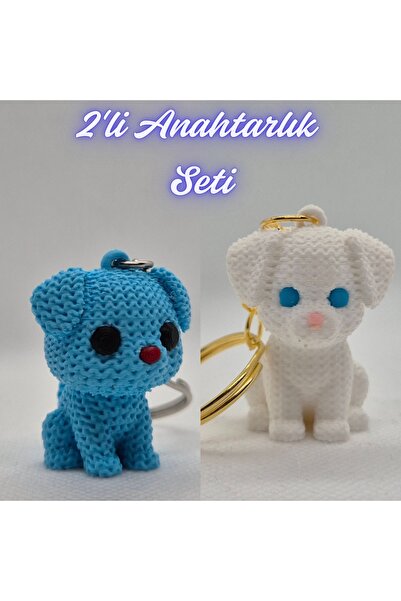 3DAtölyeMaker Light Blue Knitted Patterned Dog and White Knitted Pattern Dog-...