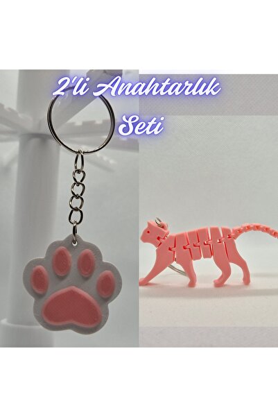 3DAtölyeMaker Light Pink Cat Paw and Light Pink Flexible Cat Keychain