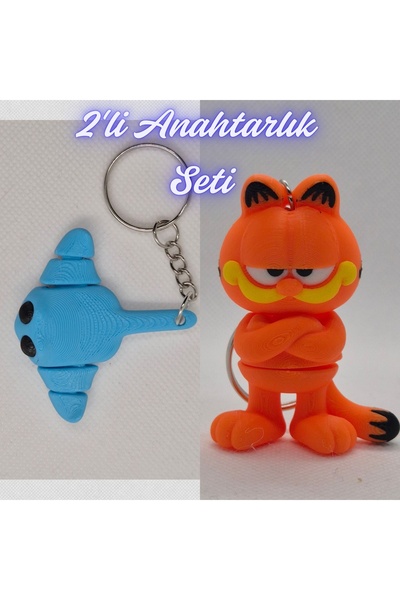 3DAtölyeMaker Light Blue Flexible Stingray and Blue Garfield Keychain