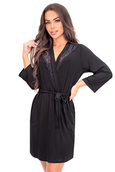 OEM Black Viscose bathrobe for women - Sonia black - 44/XXL