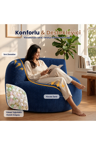 puffiber Premium Yer Pufu Fitilli Kadife Tek Kişilik Relax Koltuk 94x76 Cm