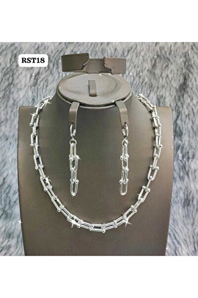 Generic Silver Link Chain Design Necklace with Earrings