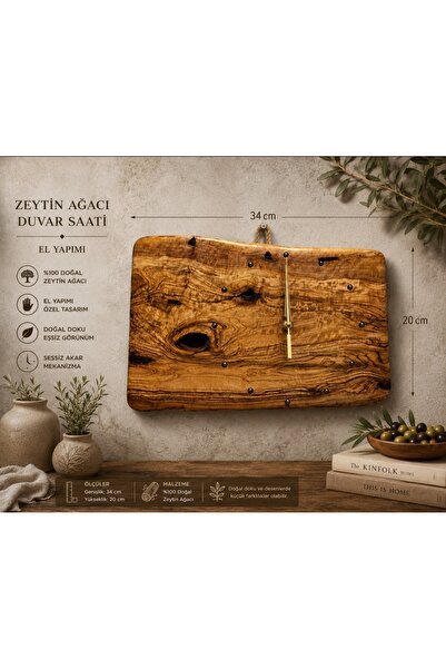 WoodBay Ručno izrađen zidni sat od maslinovog drveta, prirodno drvo, dekorati...