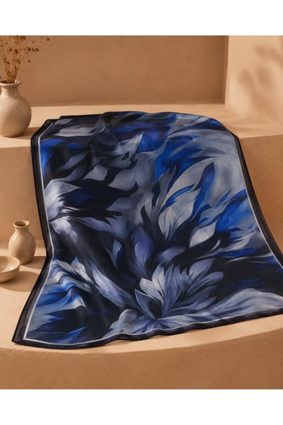 LUVINA Soft Women's Black Blue / Leaf Patterned Shawl Daily Use Soft Textured Shawl