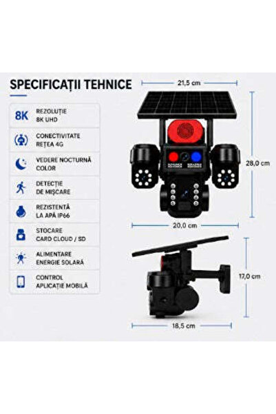 OEM Cameră Supraveghere 4G Crocodil – 3 Camere Rotative, 8K UHD și Panou Sola...