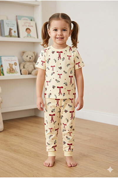 Baby Kız Çocuk Fiyonk Desenli Pamuklu Süprem Penye 2'li Pijama Takımı - Krem ...