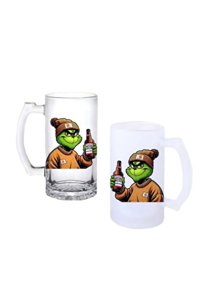 Ghostbastır Grinch Beer Glass with Handle, Available in Frosted or Clear 083
