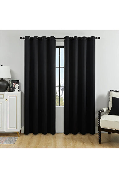 choice2 Grommet Top W106cmxH160cm 1PC Black 1Pc Solid Color Blackout Curtain ...