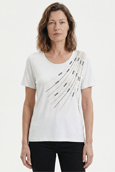 Sementa Tricou confortabil cu imprimeu aurit - Ecru