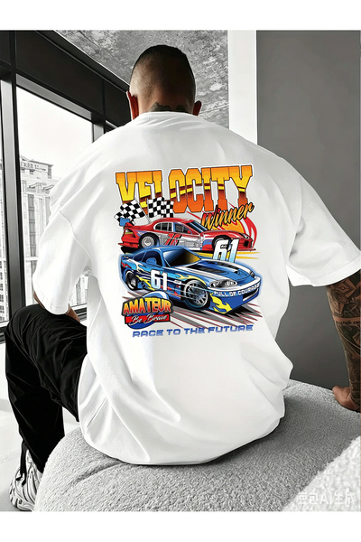SAUDI RACE F1 CAR Men and Women's 100% Cotton T-Shirt - Oversized Crew Neck S...