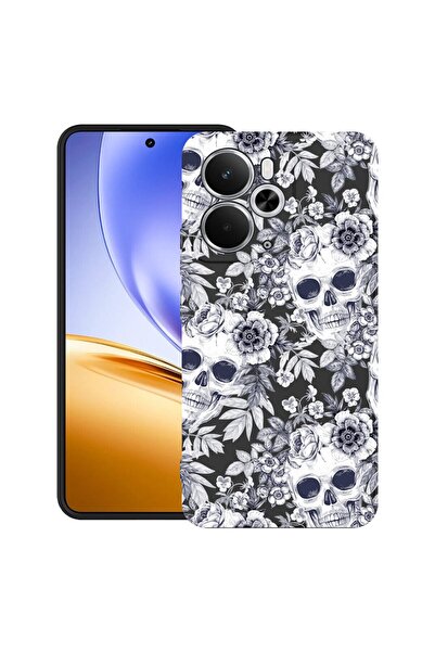 bestcase Калъф за Realme 14T с черно-бял дизайн на череп, TPU матов ултра тън...