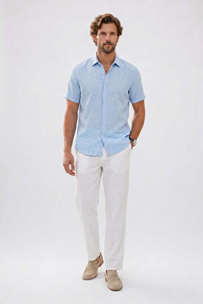 Tudors Men's relaxed fit comfortable cut 100% cotton wide leg linen fabric do...