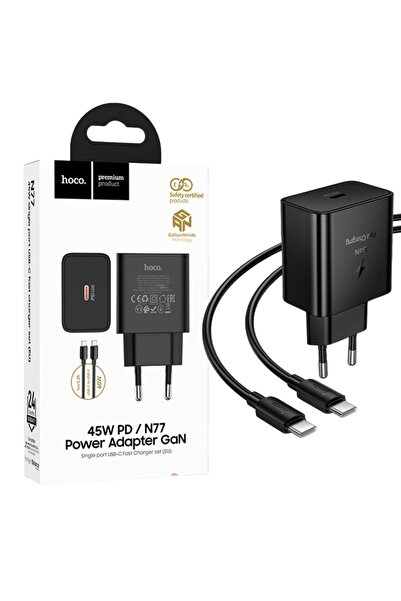 Hoco Incarcator USB-C Cable, 1m, (N77), GaN, PD45W, 1xUSB, QC 3.0, Adaptive, ...
