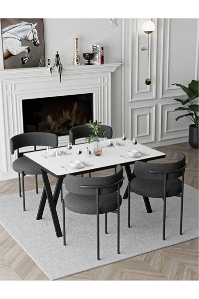 Bella Set masă și scaune Teddy, 4 scaune gri, masă de dining 80x120, masă de ...