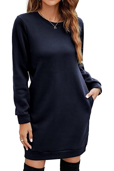 YUTILA Women's Pullover Dress, Sweatshirt Dress, Long Sleeve, Round Neck, Pla...