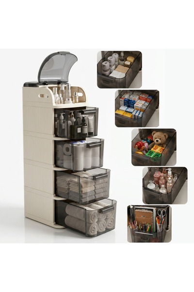 Salestore.ro Organizator de depozitare cu 4 sertare cu capac, din plastic rez...