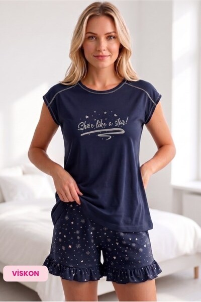 bie's Women's Buttonless Crew Neck Summer Viscose Short Sleeve Mini Shorts Pa...