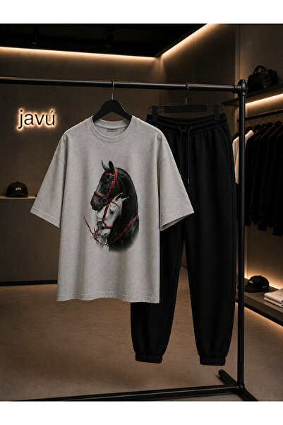 JAWÜ STYLE طقم تي شيرت مطبوع عليه حصان نبيل