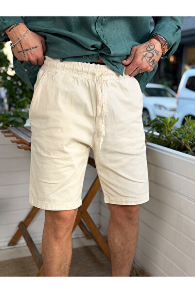manch collection Drawstring Waist Basic Gabardine Shorts Cream