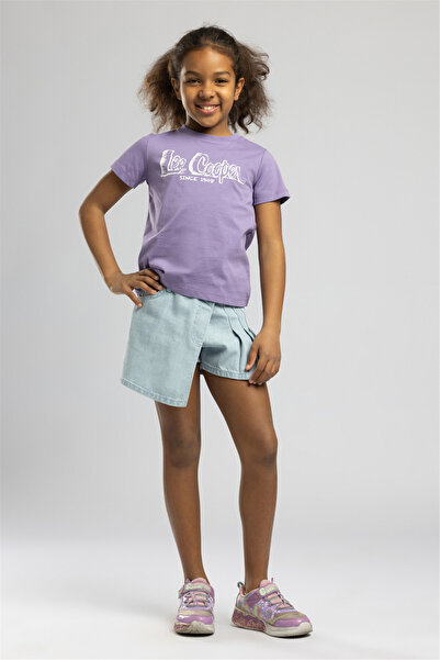 Lee Cooper Sketch Girl's Printed Crew Neck T-Shirt Purple