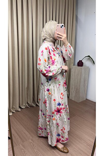 JESSE STORY Women's Floral Patterned Mngo Dress Code:Js26Modalçi̇çek-01 (Unlined)