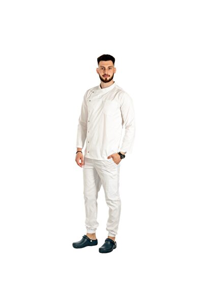 RUNI Chef's uniform, white tunic type, long sleeves, staples