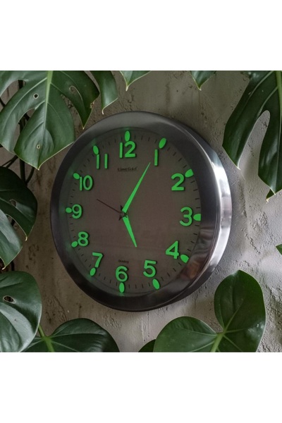 Time Gold Fosforlu Karanlıkta Parlayan 3D Krom Çerçeveli Sessiz Akar Saniye D...