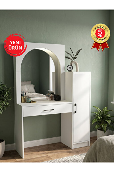 St Morritz Beyaz LED Işıklı Çekmeceli Makyaj Masası ve Organizer