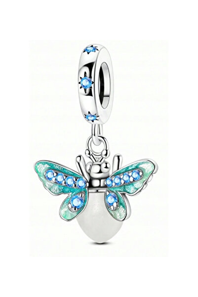 Fubena Glow-In-The-Dark Blue Stone Firefly Dangle Charm