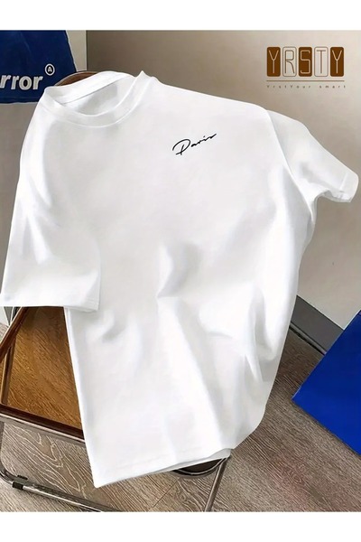 PAVRO Unisex Άνετο T-shirt με μικτό σχέδιο και στάμπα