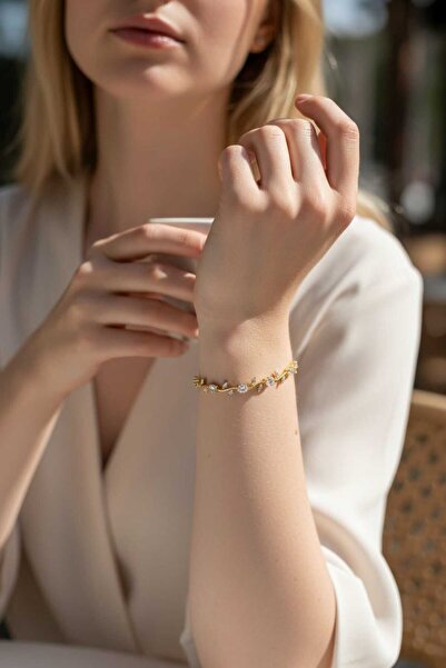 Aware Time Women's Zircon Stone Anti-Tarnish Leaf Bracelet