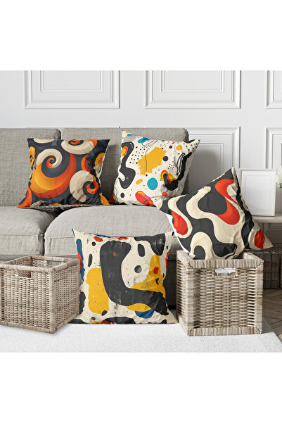 Alkan Homes 4-Piece Combination Geometric Patterned Energetic Colorful Digita...