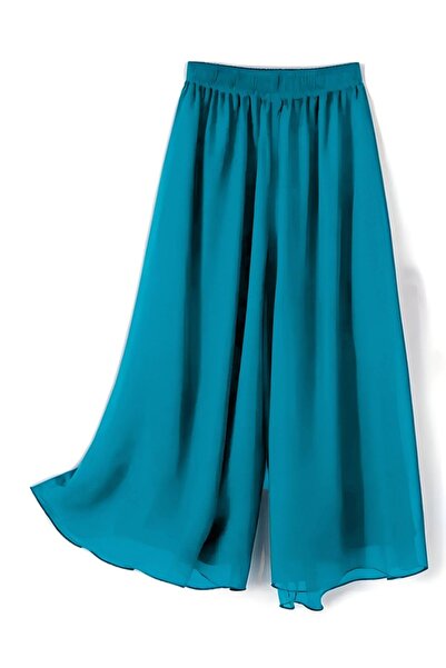 Peach Wide Leg Chiffon Palazzo Pants with Elastic Waistband, Flowy Design & D...