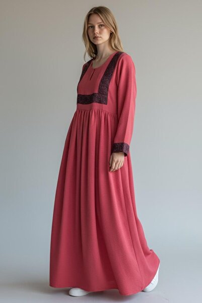 Peach فستان طويل للحوامل من DEE'S FASHION مع تطريز ذهبي، خصر إمبراطوري، فستان...