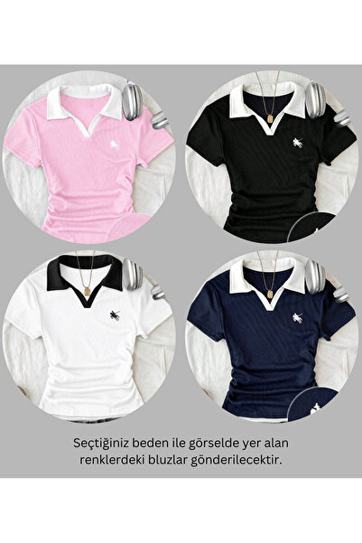 Gofeel Women's 4-Piece Soul Colored Polo Collar Embroidered Drawstring Blouse