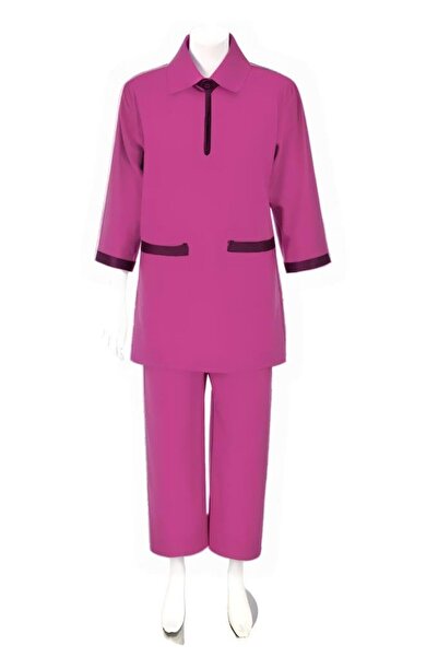 Peach Women's Two-Piece Maid Uniform Set, 3/4 Sleeve Tunic with Collar, Maid ...