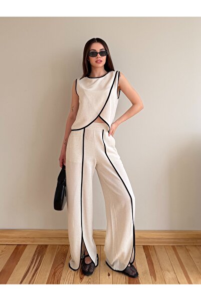 Laluvia Set bluză și pantaloni din in natural - 30445