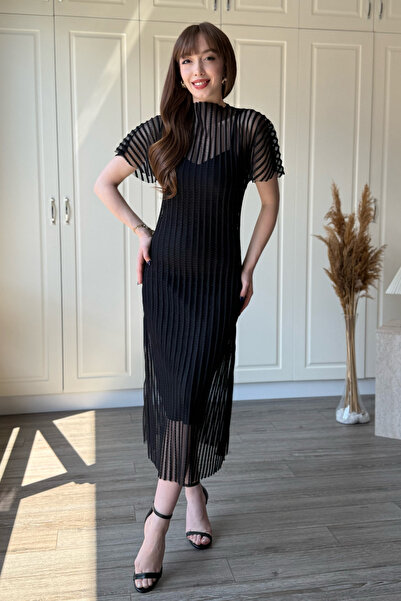 Dilay Gökoğlu Butik Lined Midi Dress with Stripe Detail