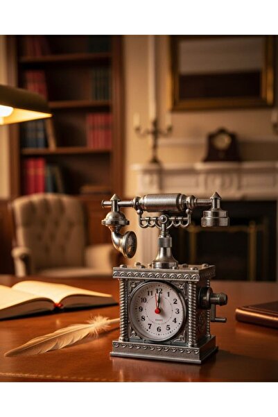 Toptan Bulurum Vintage Telefon Tasarımlı Masa Saati ve Çalar Saat Dekoratif M...
