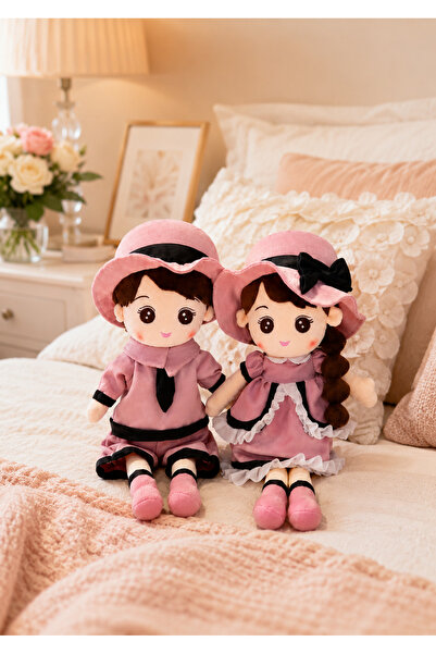DAT Soft Plush Dolls 70cm Twin Girls Set with Pink Hat & Outfit, Huggable Fab...