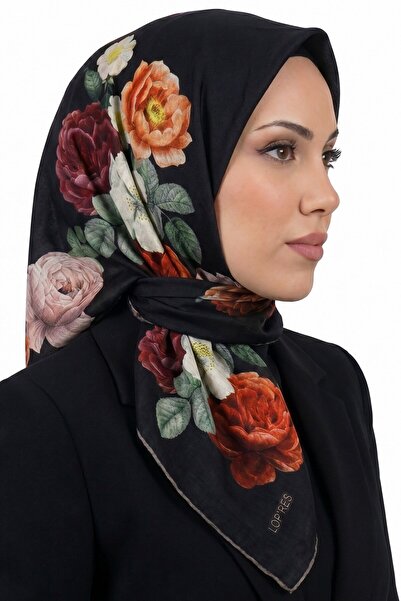 hadiora Women's Black Background Orange Floral Pattern Organic Cotton Soft Scarf