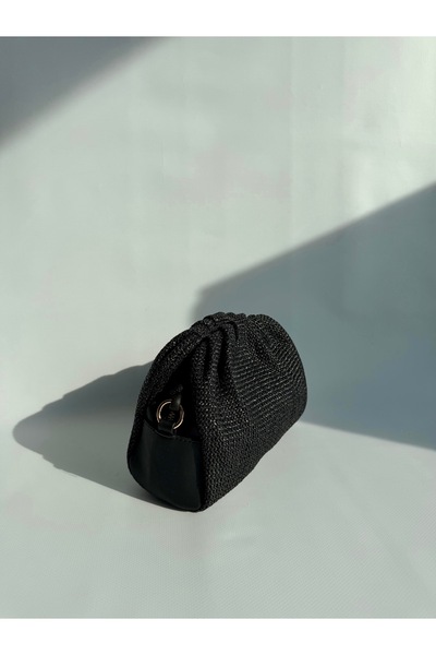 fular & bags Geantă de mână și de umăr din paie neagră pentru femei, cu curea...