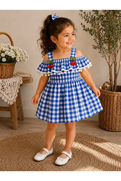 krm kerem bebe Haljina za devojčice sa detaljnim pomponima i gingham uzorkom ...