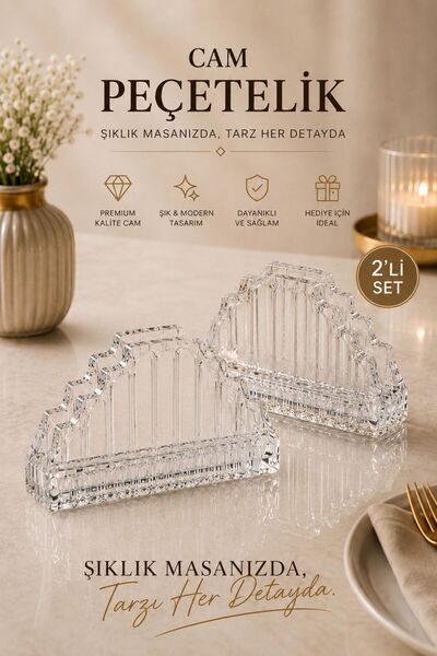 KaraWent Home 2 Adet Cam Peçetelik 13x9 CM – Şeffaf Kristal Görünümlü Dekorat...