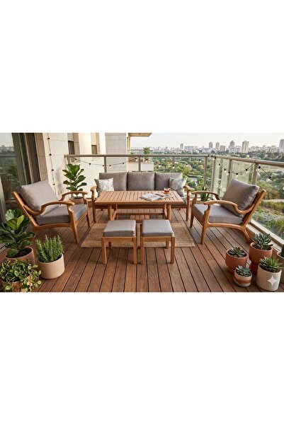 zerkaconcept Orbis Bahçe Balkon Koltuk Masif Ahşap Kestane Ağacı 3+1+1 Koltuk...