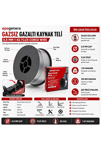 Sanplaza Epsgenera Gazsız Gazaltı Kaynak Teli 0,8 mm 1 kg Flux Özlü MIG Tel