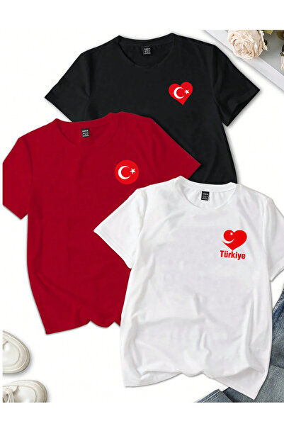 SUNFREE Turkey Turkish Flag Printed Oversize 3-Piece Set Basic Unisex T-Shirt...