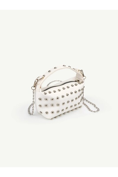 Beshora Penny White Women's Mini Size Staple Detailed Handbag and Shoulder Bag